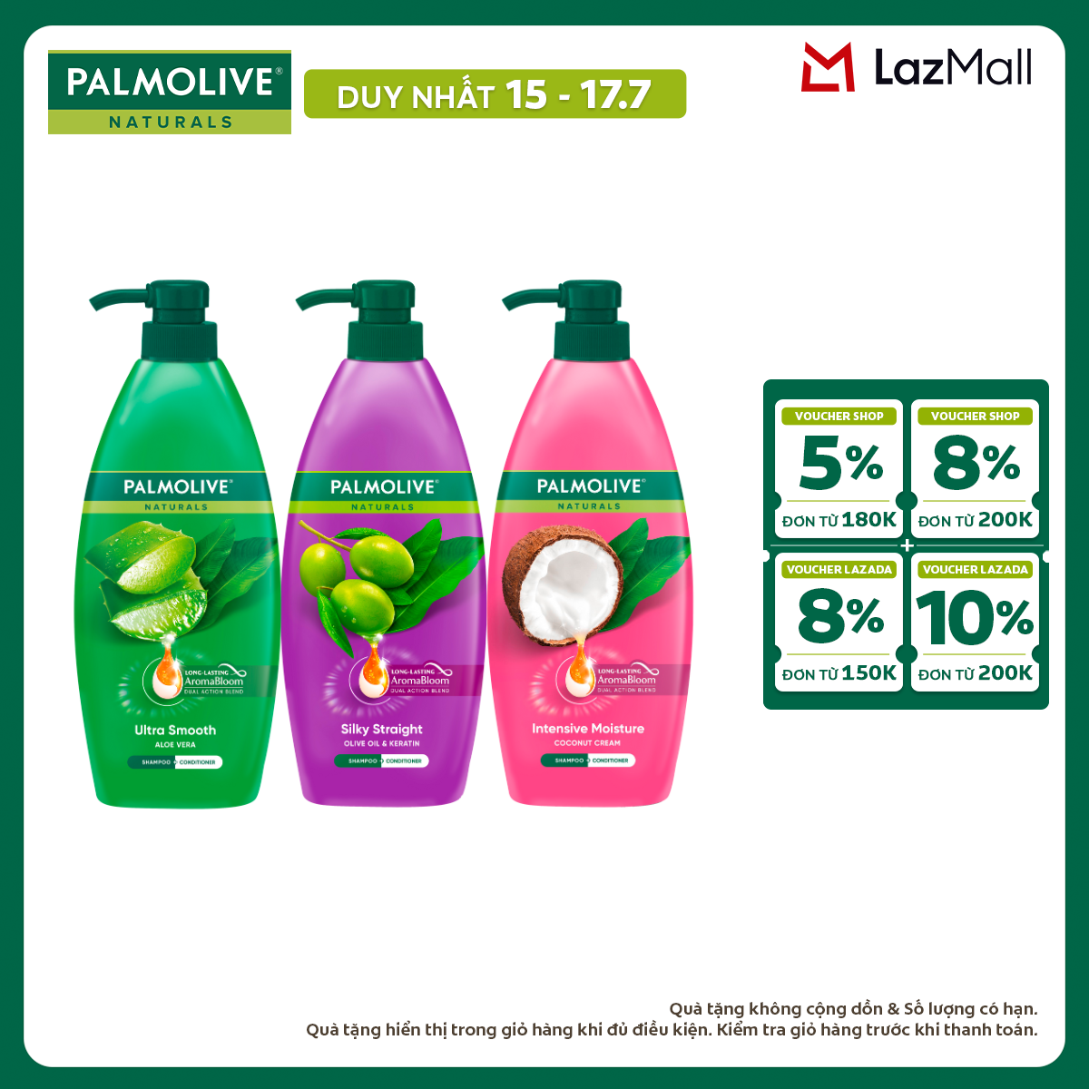 [Chỉ 15-17.7_X2 Voucher giảm đến 18%] Bộ 3 Dầu gội Palmolive kèm xả 2-trong-1 chiết xuất thiên nhiên 600ml