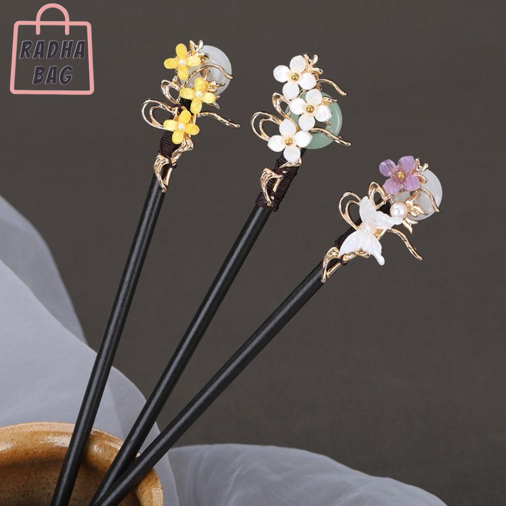 SFHDHETRR Hoài cổ Cổ điển Khóa Ngọc Bích Dụng cụ thiết kế kiểu tóc Sườn Xám Hoa Kẹp tóc Hanfu Kẹp tóc bằng gỗ Trung Quốc Phong Cách Mũ Nón Kẹp tóc phong cách cổ xưa