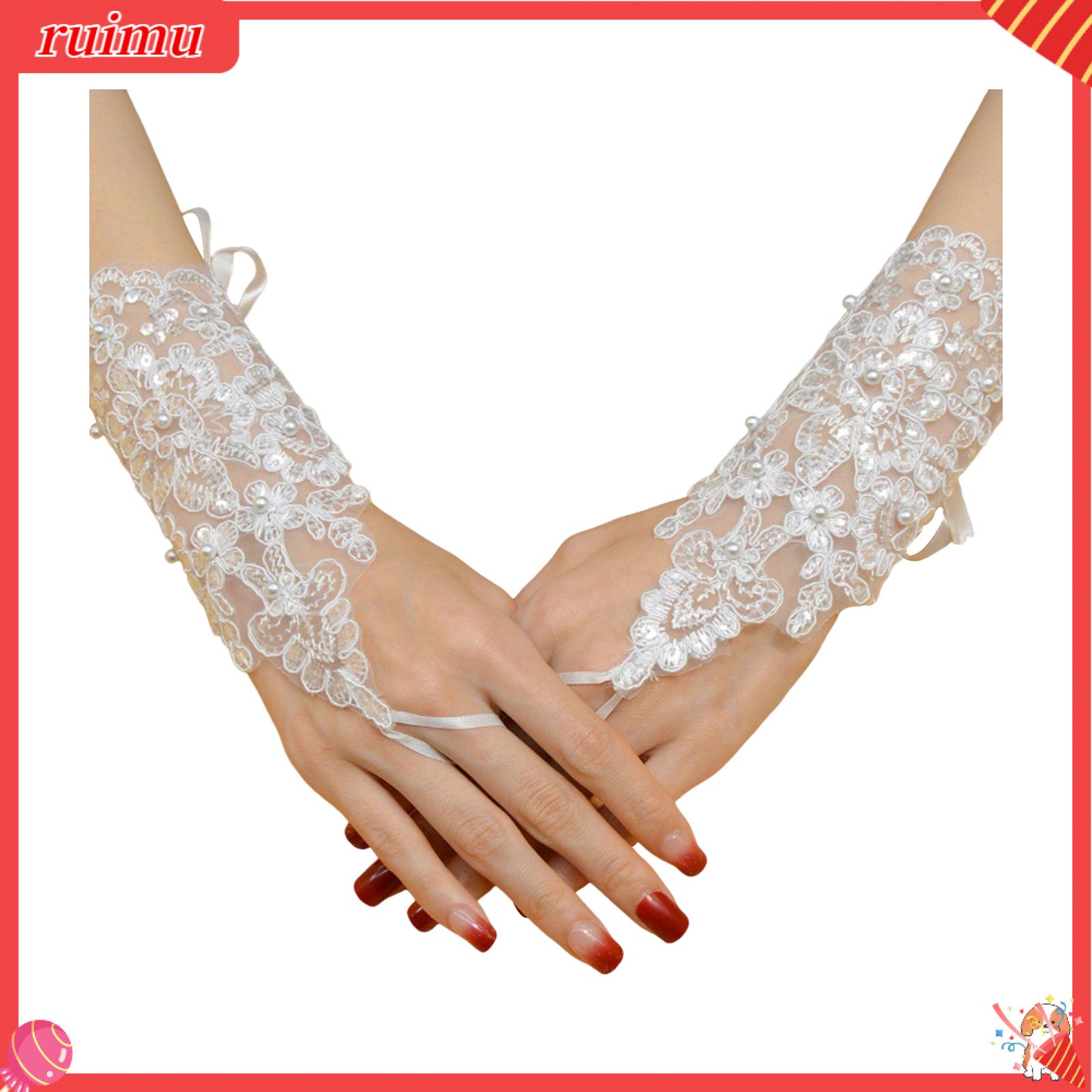 Ruimu Phụ Kiện Váy cưới Thanh Lịch Ren Găng tay đeo đám cưới Với Ngọc Trai Chi Tiết Cho Cô Dâu Ngón Thiết Kế Cho Buổi Biểu Diễn Và Hình Ảnh Có Thể Điều Chỉnh Cổ Tay Còng Cho Phụ Nữ
