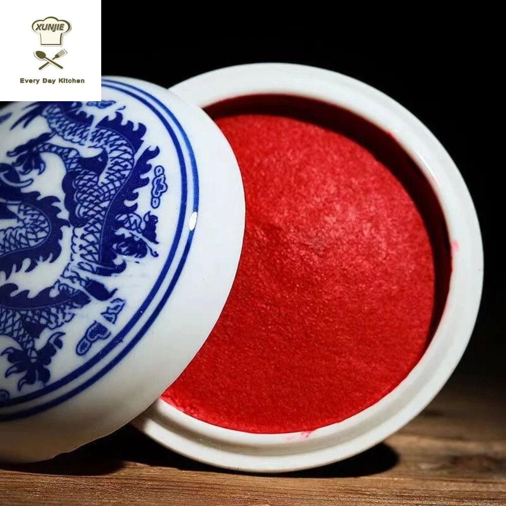 XUNJIE Phong cách Trung Quốc Dầu bùn in màu đỏ Chính hãng Phong cách cổ xưa Hộp mực gốm màu xanh và trắng Đồ Dùng viết Tròn Hộp mực tem đỏ Tranh Trung Quốc Giá 42,000 Đồng*Miễn phí vận chuyển