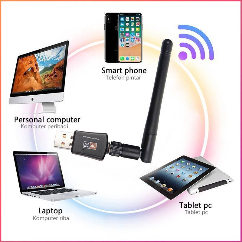 Usb wifi có anten tốc độ 600mbps 802.11 card mạng không dây usb băng tần kép 600m 2.4g/5.8g máy phát nhận wifi