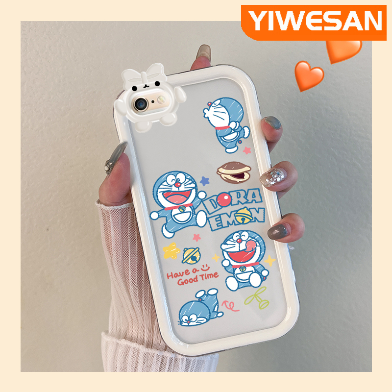 Yiwesan Ốp cho iPhone 6 Plus 6S Plus 7 Plus 8 Plus Ốp lưng hoạt hình Doraemon mềm trong suốt chống sốc Ốp điện thoại con quỷ nhỏ đáng yêu ống kính máy ảnh sáng tạo Ốp lưng trong bảo vệ silicon