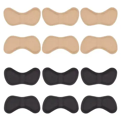 6 Pairs Heel Stickers Heel Cushion Pads Shoe Heel Insoles for Improved Shoe Fit and Comfort, Black+Beige
