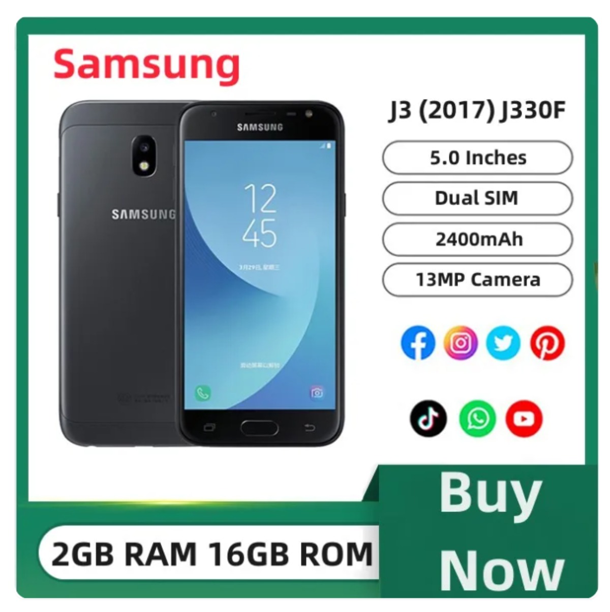 Samsung Galaxy J3(2017) J330F Dual SIM Card Original 4G LTE 5.0 16GB 13MP Android Smartphone ราคา 2,033 บาท*ส่งฟรี