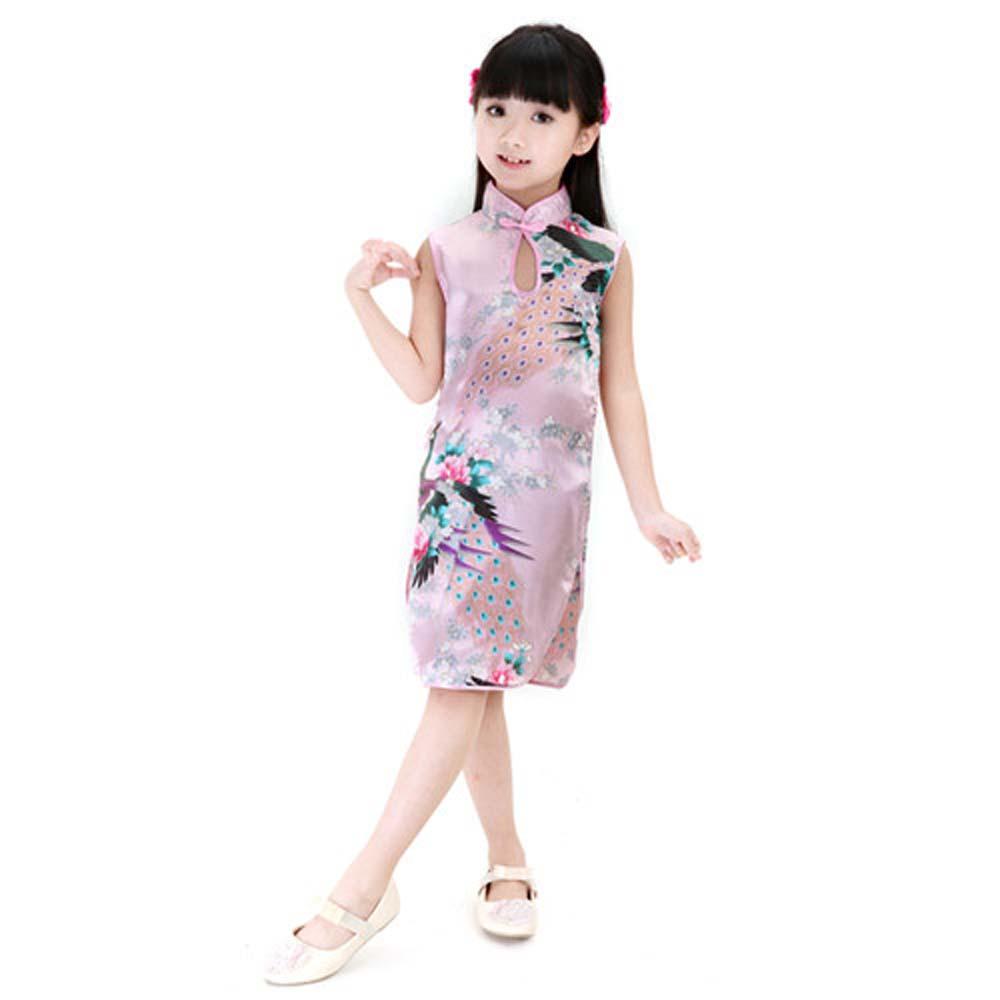 BAIYON Trẻ em Ngọt Phong cách Trung Quốc Các cô gái Qipao Con công Quần áo