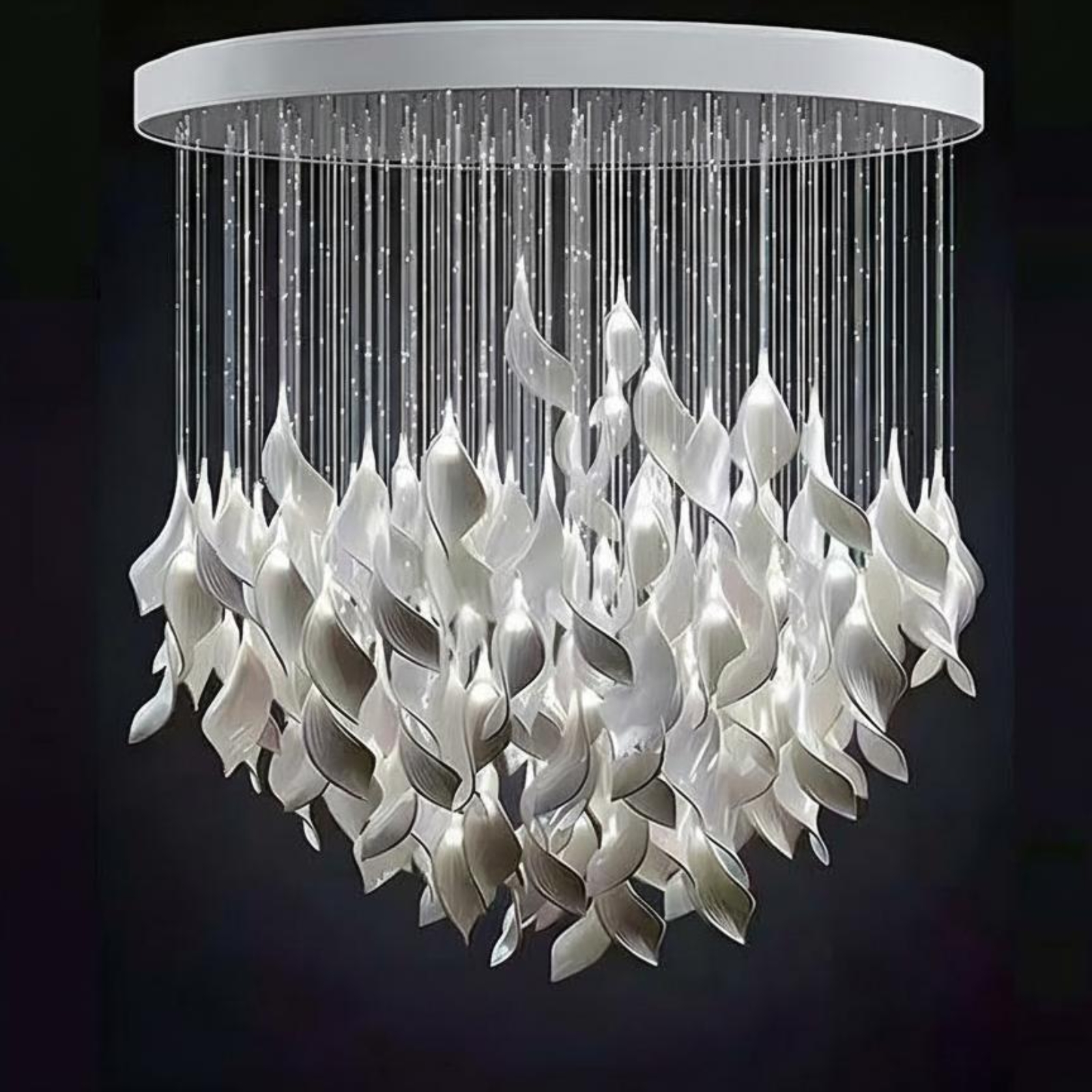 Nordic ceramic hanging light, foliage-shaped chandelier, adjustable height, modern dining room lighting fixture ราคา 27,631 บาท*ส่งฟรี
