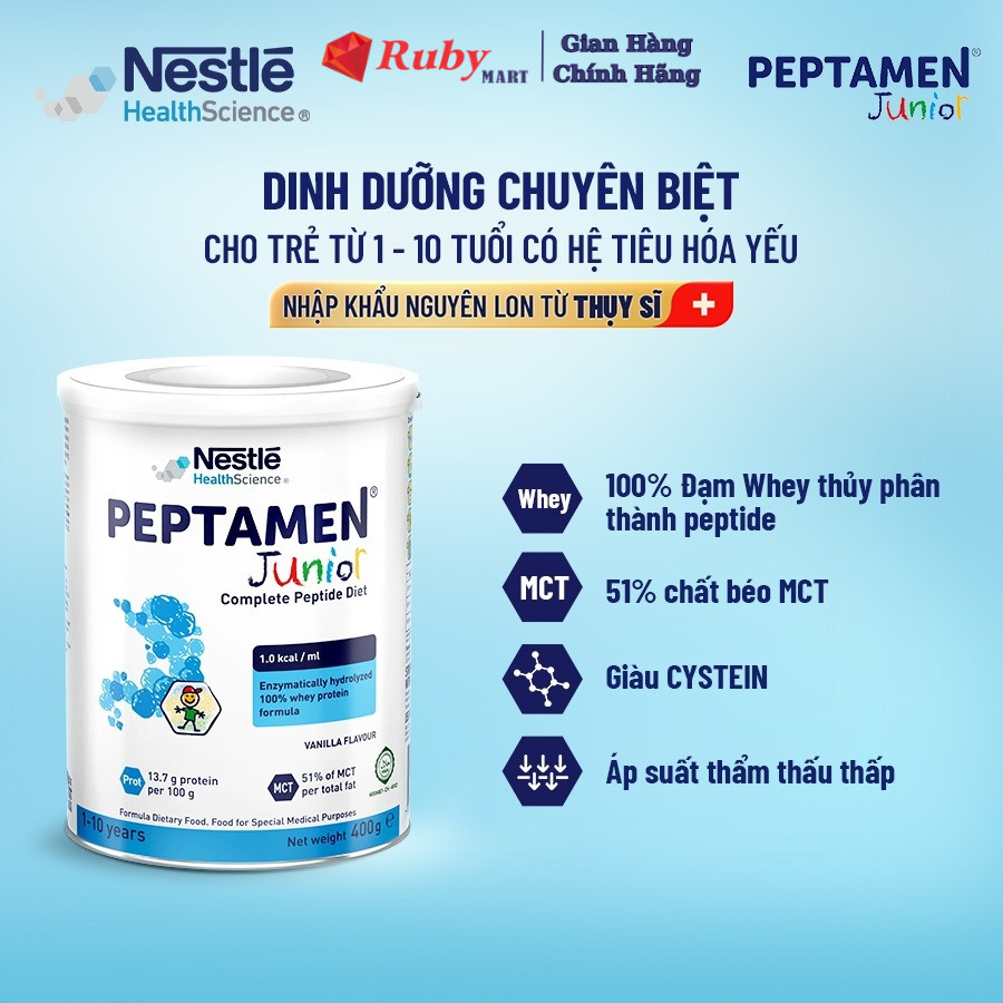 Nestlé Peptamenjunior Swiss Milk Powder Supports Poor Absorption, Reduces Digestive Function 400g