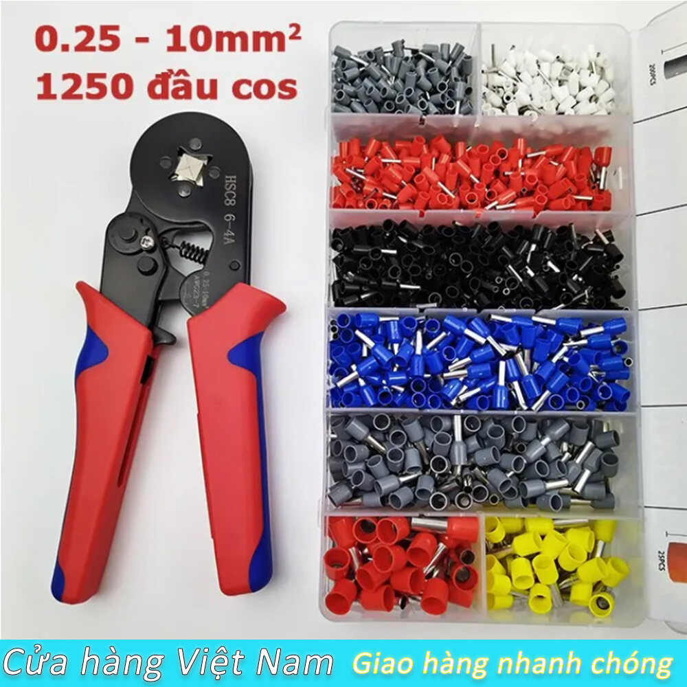 CHÍNH HÃNG - Combo kìm bấm cos vuông và hộp 1200 cos pin ống tròn,bộ kìm bấm cos đa năng,hộp đầu cos