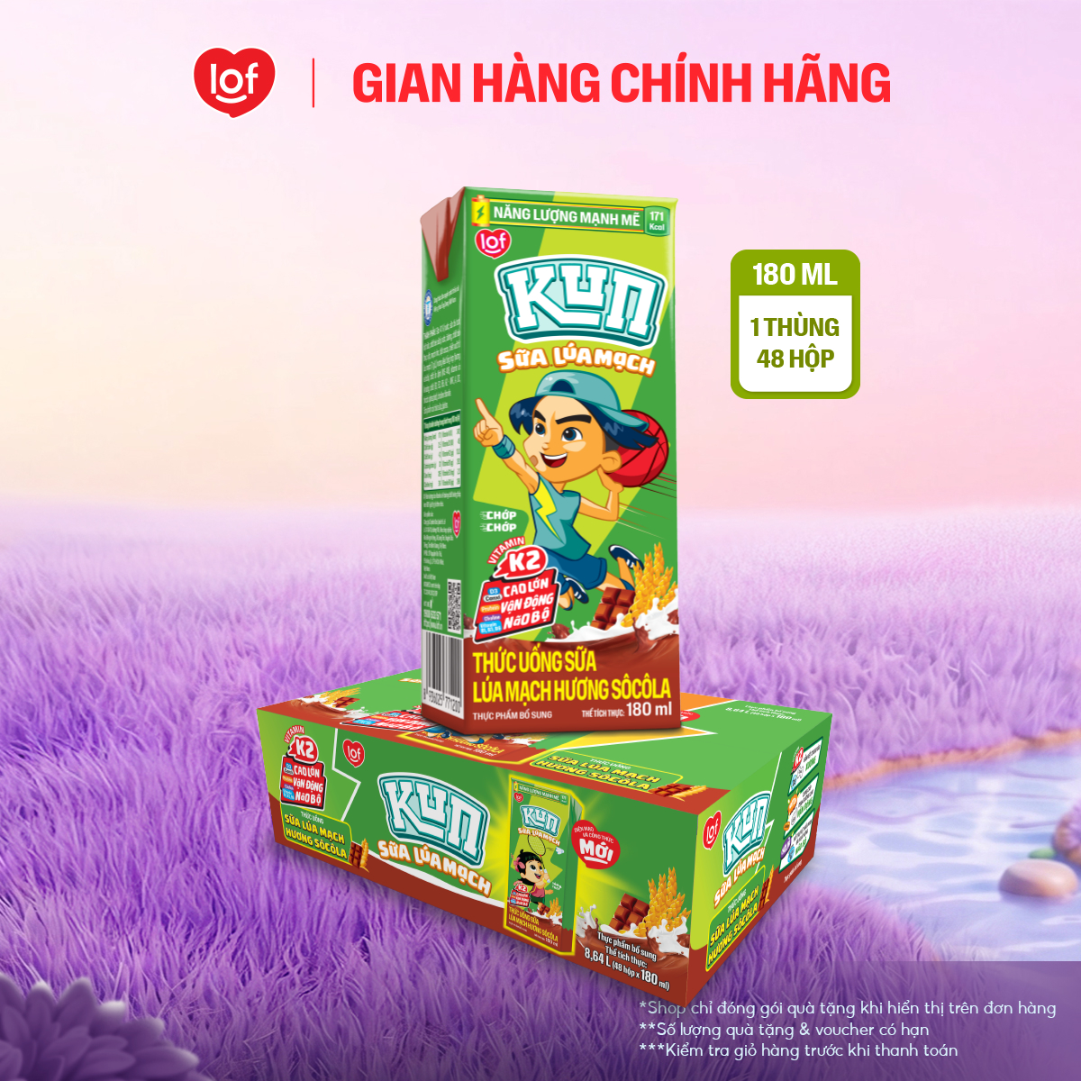 Sữa lúa mạch KUN vị socola thùng 48 hộp x 180ml