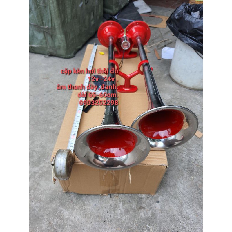 cặp kèn hơi thái đỏ 65cm -60cm to vang 12v 24v cho xe có bình hơi có clip thử nhanh