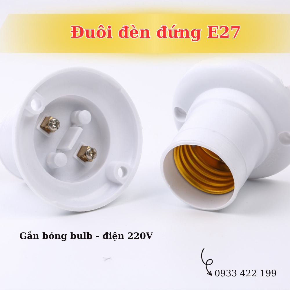Đuôi đèn xoáy E27 gắn tường sử dụng cho bóng đèn bulb, bóng đèn có đuôi xoáy E27