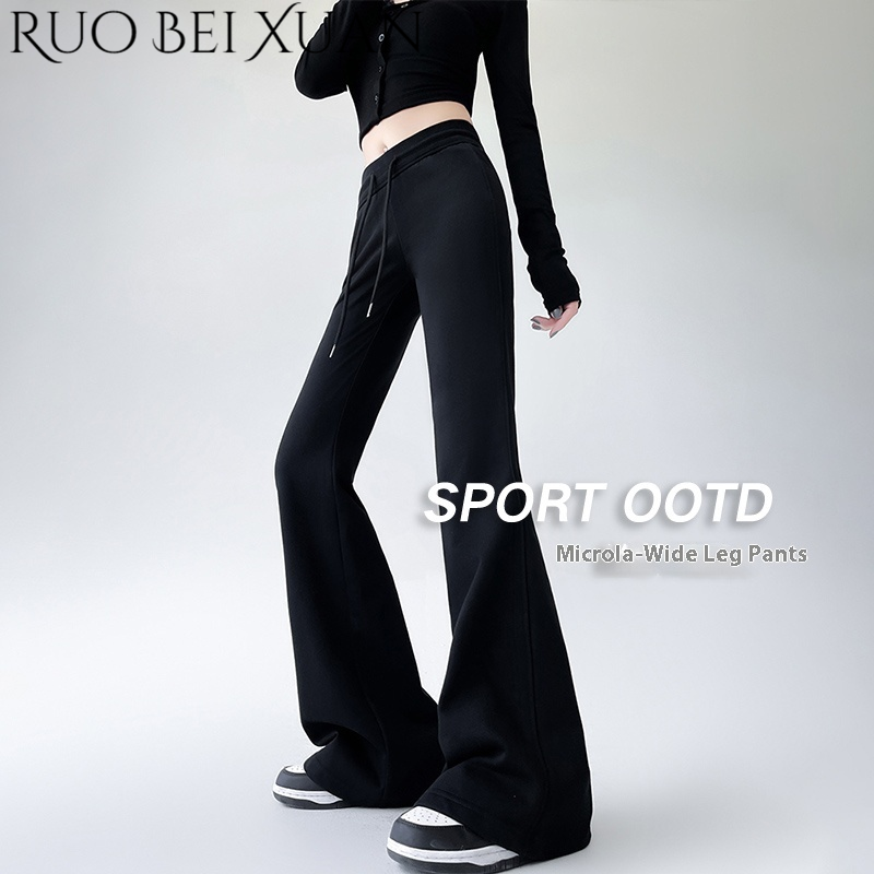 Ruo Bei Xuan Women's Summer High-Waist Flared Pants with Slimming Effect and Stretchy Material ราคา 288 บาท*ส่งฟรี