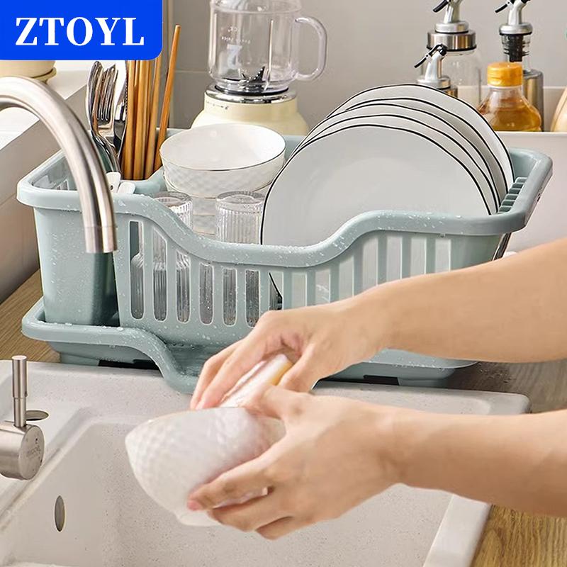 [COD] ZTOYL ชั้นวางจานจานชามแบบมีช่องระบายน้ำสำหรับวางบนเคาน์เตอร์กล่องพลาสติกสำหรับเก็บอุปกรณ์ในห้องครัว ราคา 135 บาท*ส่งฟรี