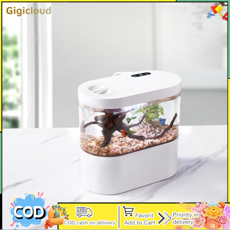 Mini Fish Tank For Goldfish, Desktop Aquarium Starter Kit With LED Light And Filter, Small Betta Fish Tank Goldfish Tanks For Home Office Room Decor - ยี่ห้อ Gigicloud ราคา 758 บาท*ส่งฟรี