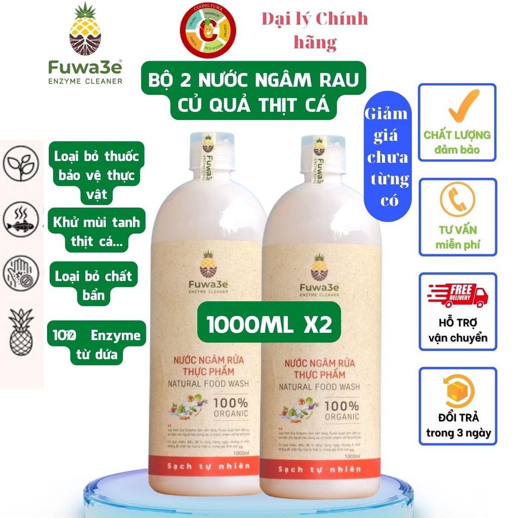 Bộ 2 Nước Ngâm Rửa Rau Củ,Thịt Cá Fuwa3e Làm Sạch Thực Phẩm 100% Enzyme Từ Dứa 1L