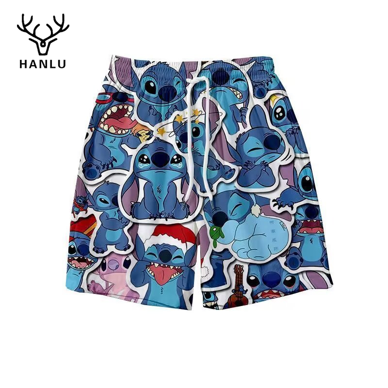 Quần short in nhân vật hoạt hình dễ thương cho trẻ em và người lớn, vui vẻ mùa hè beachwear