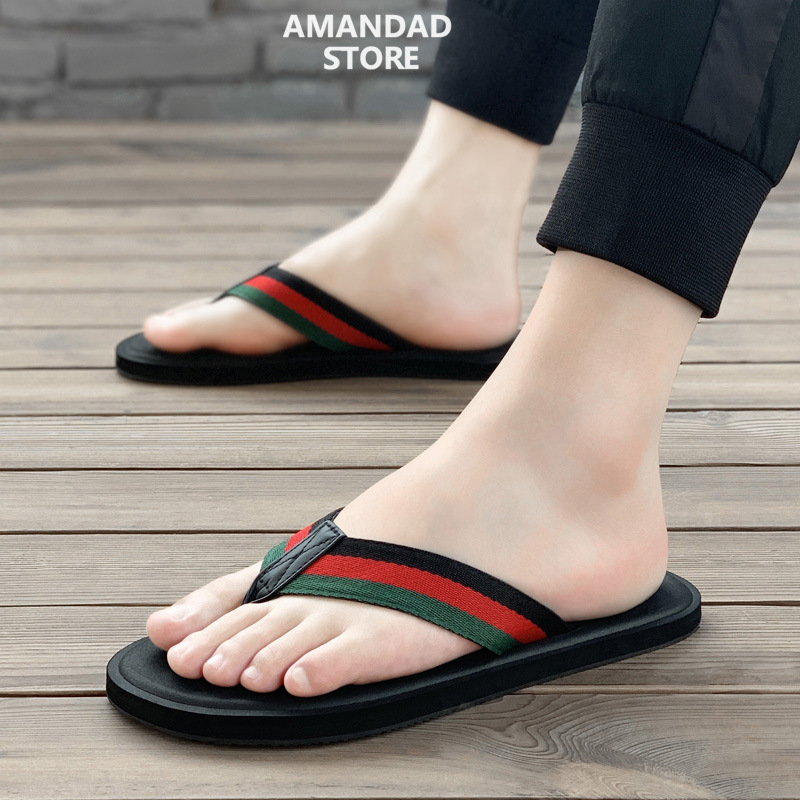 QiaoYiLuo Flip-flops men's new non-slip soft bottom wear-resistant foot clipping fashion beach men's sandals ราคา 155 บาท*ส่งฟรี