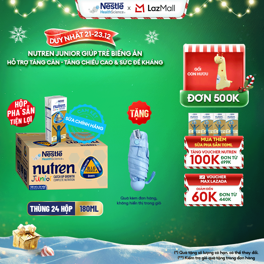 [Tặng Dù Gấp Gọn] Thùng 24 Hộp Sữa Pha Sẵn NESTLÉ NUTREN JUNIOR Thụy Sĩ Công Thức BIG Tăng Trưởng Thể Chất,Trí Não,Đề Kháng 180ML