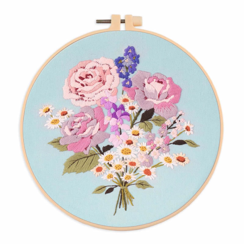 DIY Flower Embroidery Kit Colorful Floral Patterns Cross Stitch Set Sewing Supplies Handmade Embroidery Set Beginner