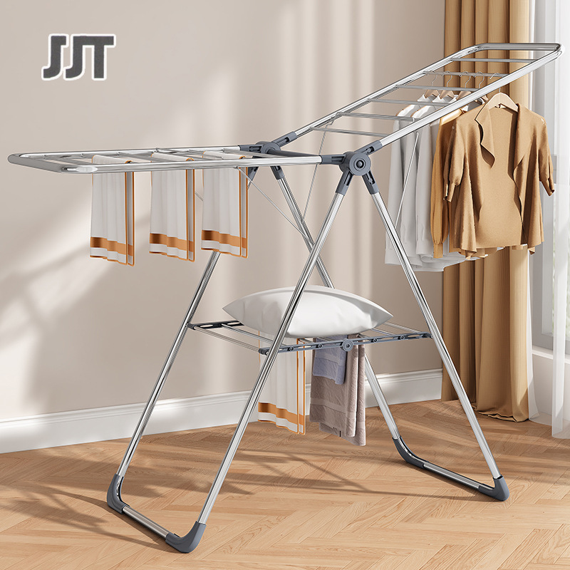 Household stainless steel airfoil floor drying rack balcony free installation multi-functional drying rack folding cool hanger ราคา 882 บาท*ส่งฟรี
