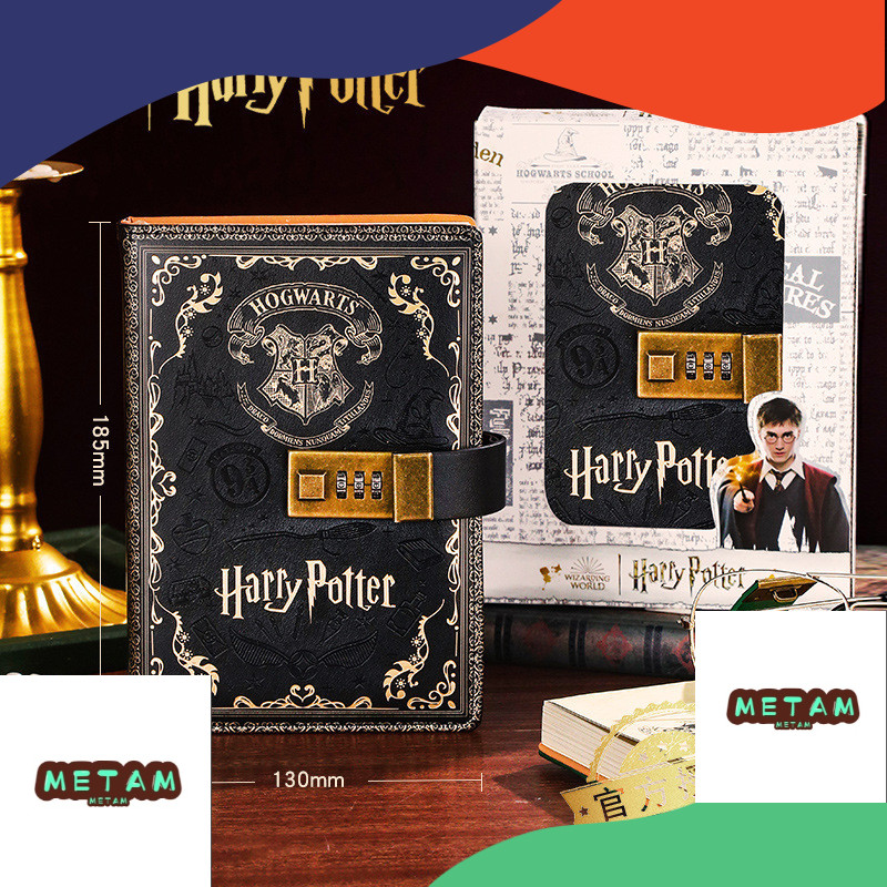 Harry Potter PU Leather Lock Diary Notebook A5 Size with Colored Pages - Gift for Students Kids