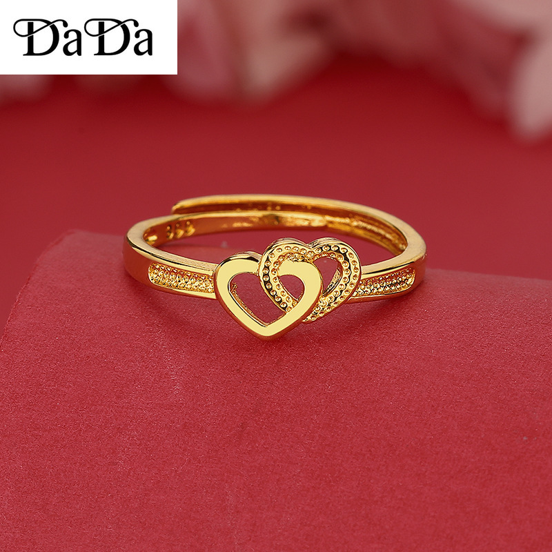 Nhẫn vàng 18k thật sự nữ trang sức đính hôn hai trái tim để tặng quà bạn gái