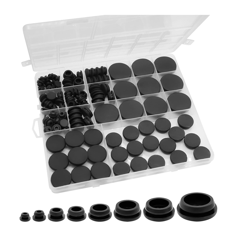 125Pcs Black Rubber Plug Box Sizes of Round Hole Silicone Tool, Rubber Plugs for Round Holes