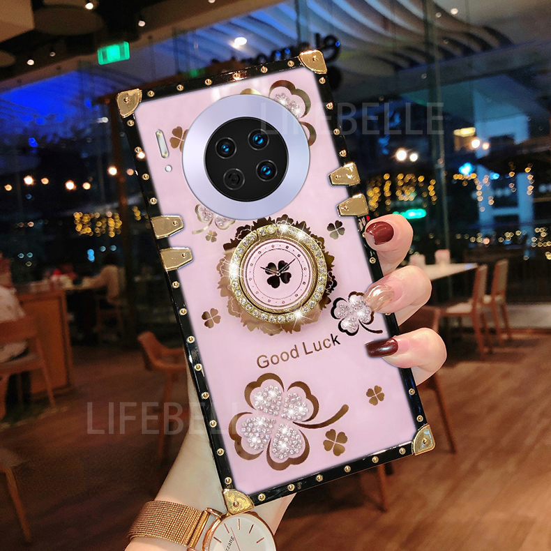 Lifebelle Ốp cho Huawei Mate 50 Pro Mate 40 Pro Mate 30 Pro Mate 20 Pro Ốp bảo vệ giá đỡ cao cấp kim cương giả chống rơi Cỏ May Mắn chống phòng ngừa té ngã đẹp thời trang sáng bóng