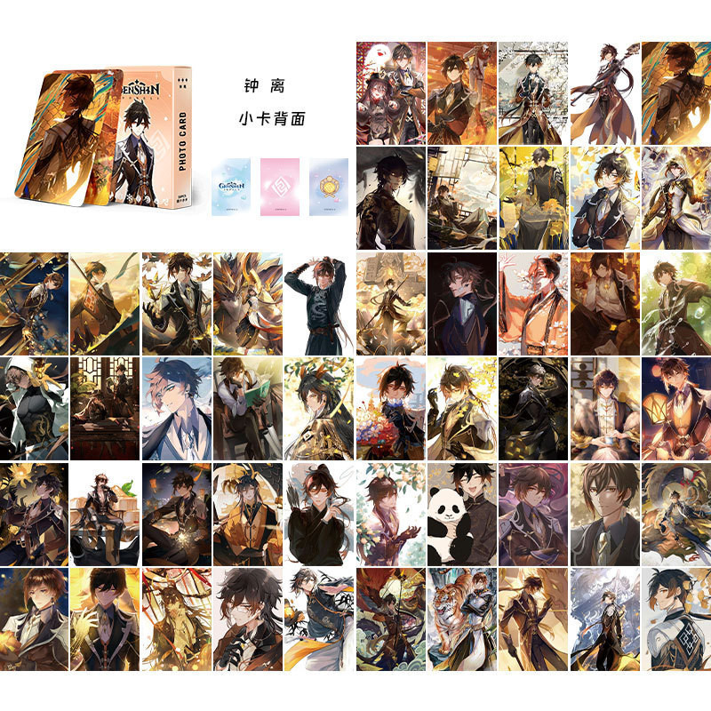 Genshin Impact Hologram Postcards 50pcs/box Cartoon Character Photos Image Collect Gifts