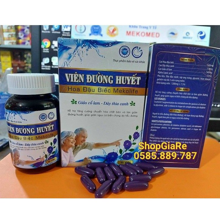 Il Viên Đường Huyết chứa Hoa Đậu Biếc Mekolife viên uống tiểu đường hỗ tiểu đường, giảm mỡ trong máu, cao huyết áp