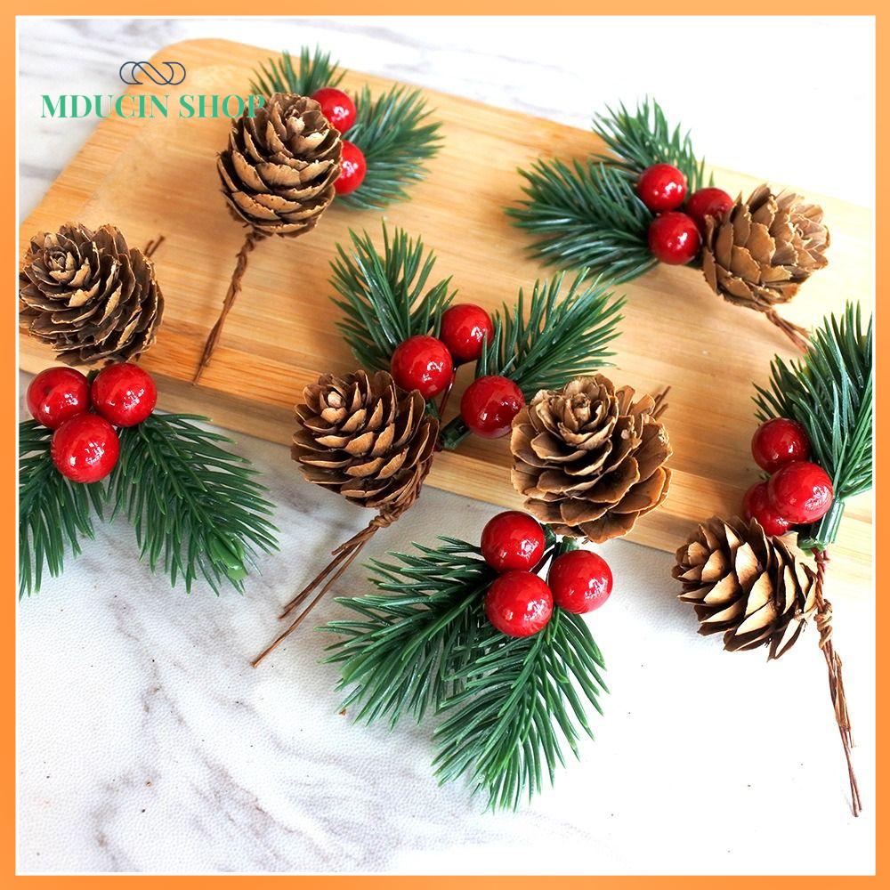 MDUCIN SHOP 10pcs Hoa trang trí nhân tạo Nón thông giáng sinh Nón thông Nhà tự làm Đồ trang trí Giáng sinh Bao bì Quả Mọng giáng sinh màu đỏ Quả mọng đỏ Đồ dùng tiệc giáng sinh