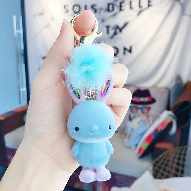 Kawaii Rabbit Fluffy Plush Keychain For Women Girl Pendant Charms Jewelry Gift Trinket