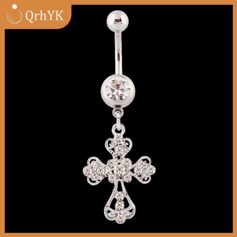 QrhYK Thép Không Gỉ Chữ Thập Mặt Dây Chuyền Navel Nail Thời Trang Pha Lê Rhinestone Bụng Nút Nhẫn Đối Với Phụ Nữ Cơ Thể Sexy Đồ Trang Sức