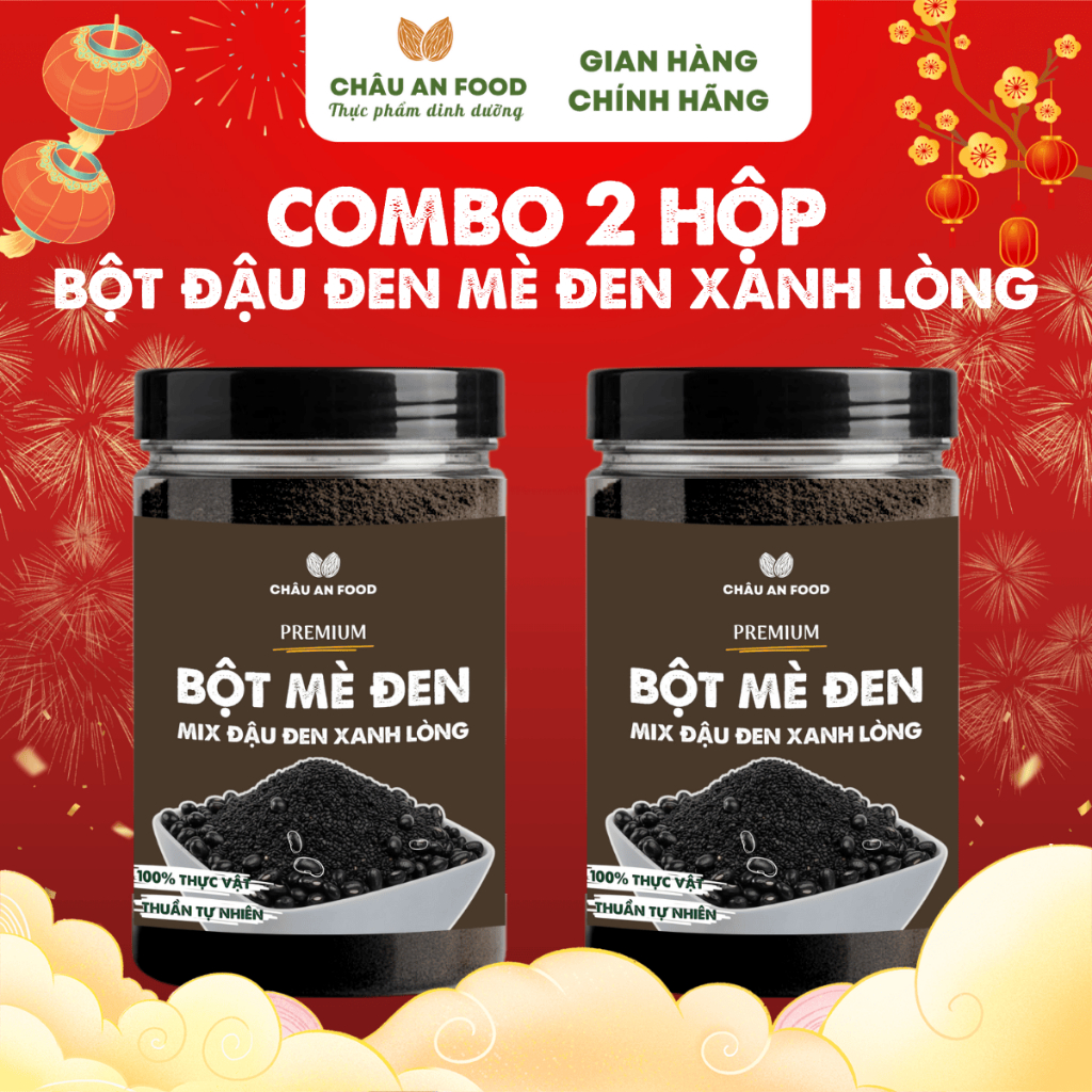 Combo 2 Hũ Bột Đậu Đen Mix Mè Đen Xanh Lòng CHÂU AN FOOD Nguyên Chất Giàu Dinh Dưỡng Không Chất Bảo Quản Đen Tóc Đẹp Da