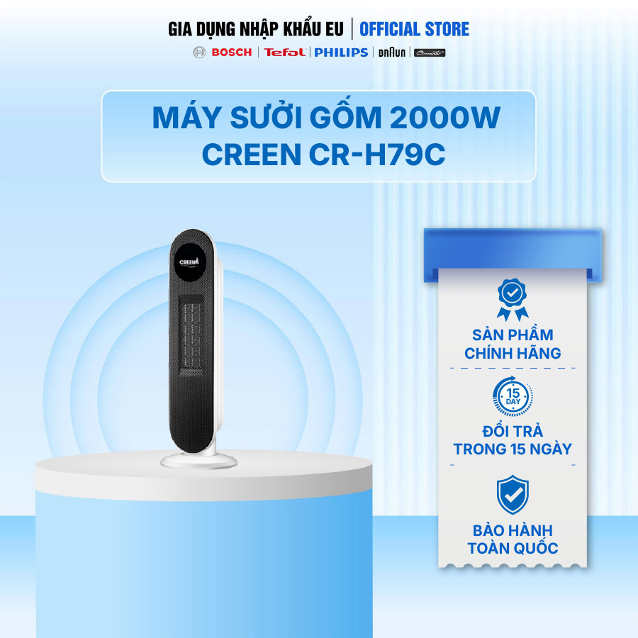 Máy Sưởi Gốm Ceramic Cao Cấp CREEN CR-H79C (Màu Ngẫu Nhiên) | Công Nghệ Inverter | Công Suất 2000W | Bảo Hành 2 Năm