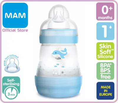 MAM Easy Start Anti Colic Bottle (160ml) Self Sterilising Baby Bottle with Slow Flow Silicone Teat