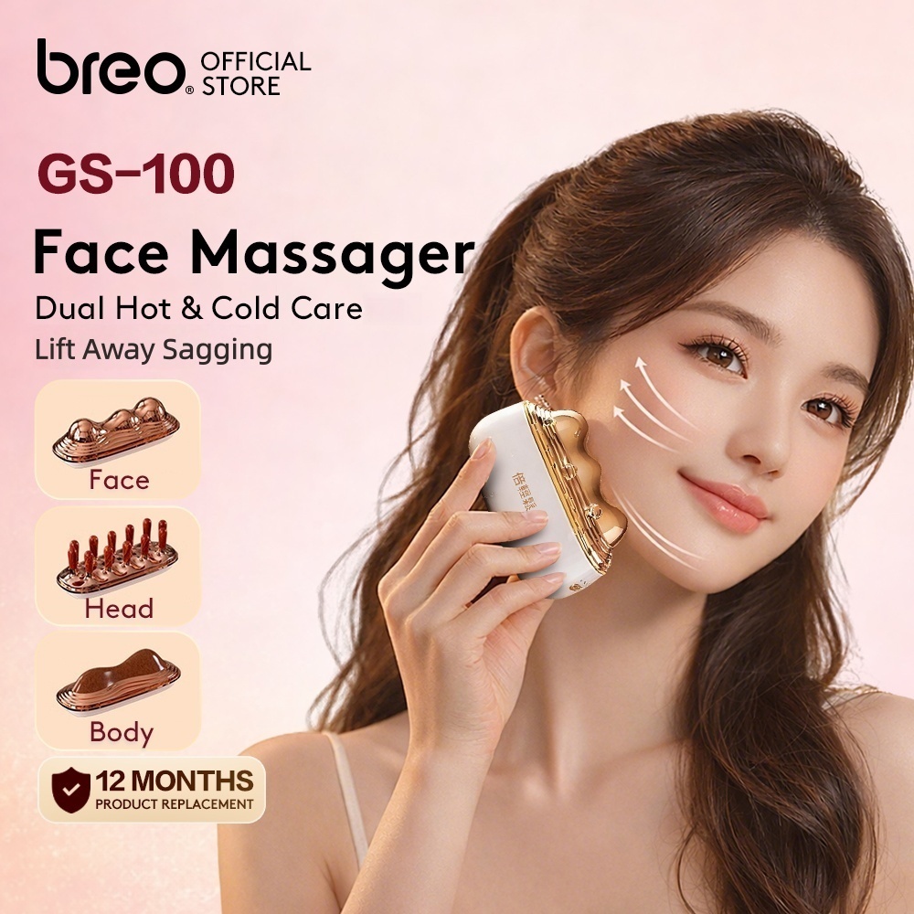Breo Beauty Device Hot & Cold Face Massager Red Light Therapy Guasha Facial Lifting Tool Skin Tightening De-puffing