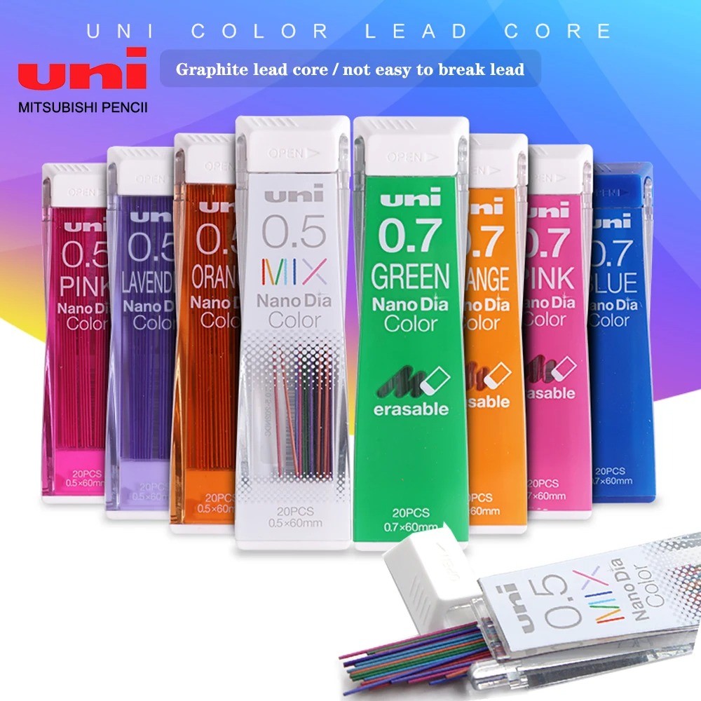 1 Box Japan Uni Nano Graphite Lead Core 202NDC Color Mechanical Pencil Lead Refill 0.5mm Cute School Supplies Stationary Kawaii Pencil