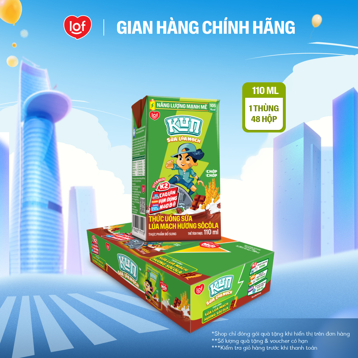 Sữa lúa mạch KUN vị socola thùng 48 hộp x 110ml