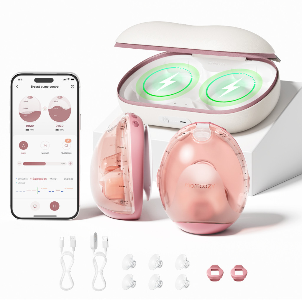 Momcozy Air 1 Ultra-Slim Breast Pump Hands-Free Wearable Wireless Charging Case / App Control /Auto Mode Full-Milk Alert