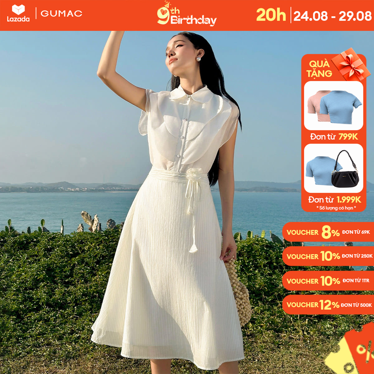 Chân váy xòe dây hoa thời trang gumac ve04040