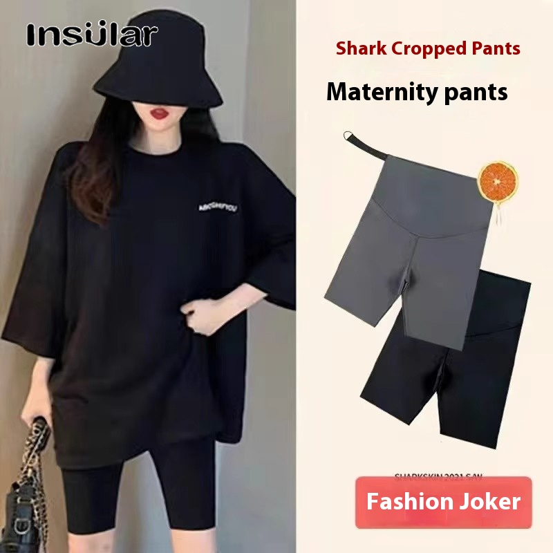 Insular Pregnant Women's Pants, Maternity Leggings Summer Ice Silk Thin Fifth Pants Fashion Riding Yoga Safety Shorts ราคา 133 บาท*ส่งฟรี