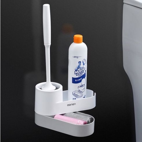 Chổi cọ toilet silicol oenon cọ rửa nhà vệ sinh kèm giá đỡ chổi cọ chà sàn dán tường thông minh