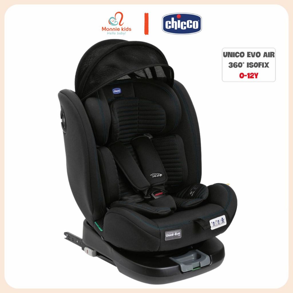 Ghế ngồi ô tô Chicco Unico Evo Air xoay 360 isofix cho bé 0-12 tuổi, ghế xe hơi trẻ em - Monnie Kids
