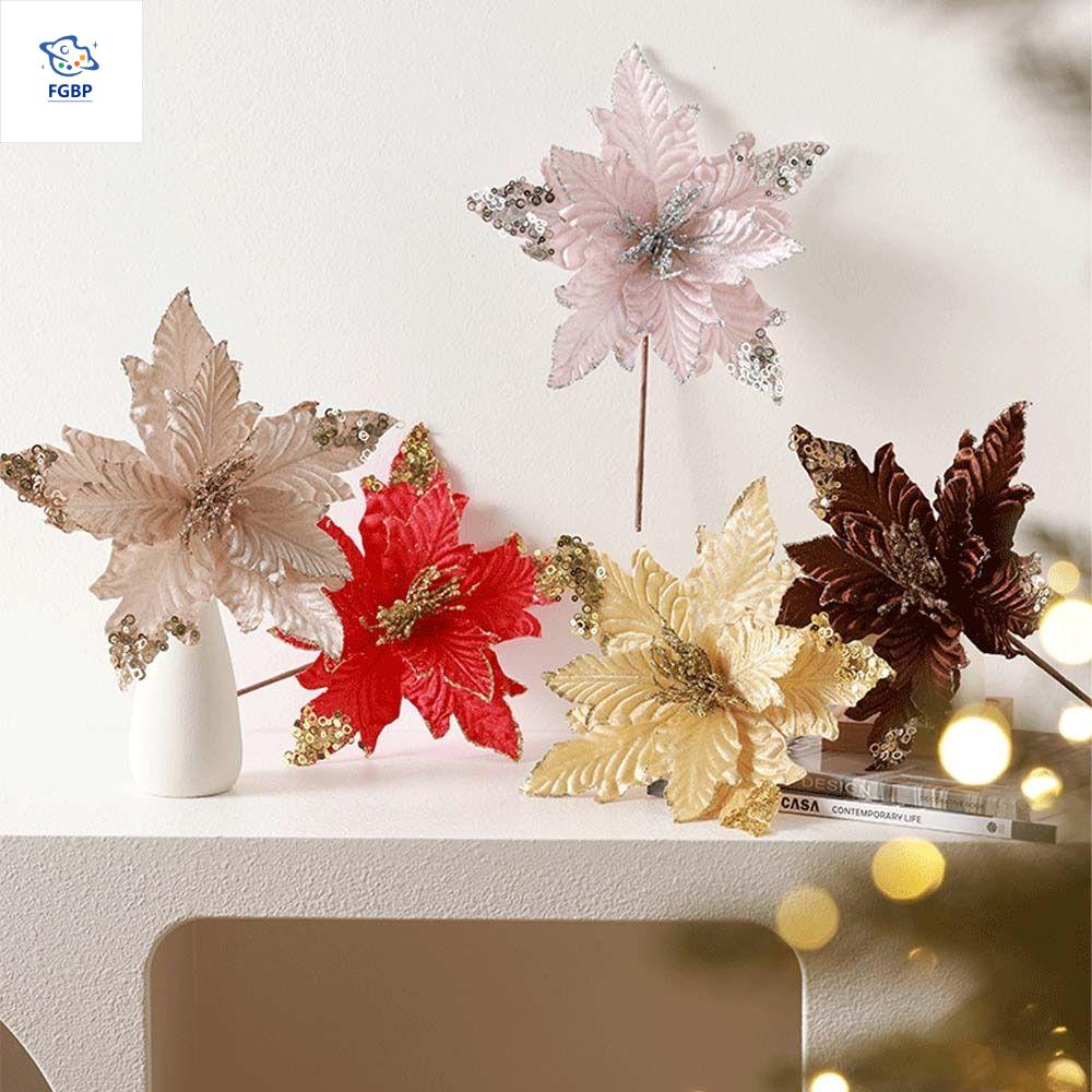 FGBP 25cm Hoa kim tuyến hình chóp giáng sinh Lớn Kim Sa Đồ trang trí Cây giáng sinh Sáng Tạo Vòng hoa Tự làm Đầu hoa giả Trang trí Giáng sinh vui vẻ