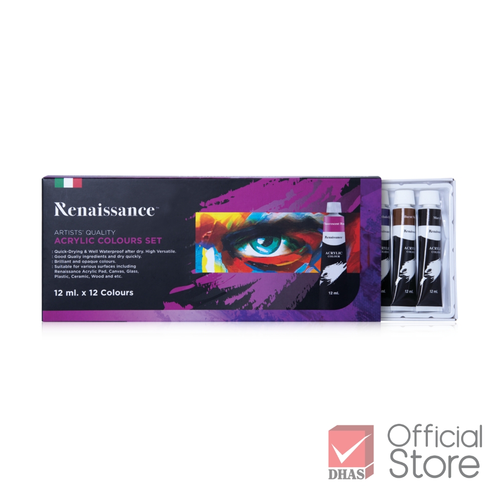 Set Màu Nước Acrylic Dạng Tuýp 12ml Renaissance Vẽ Trên Mọi Chất Liệu Bề Mặt Tô Tượng Màu Tươi Đặc Nhanh Khô