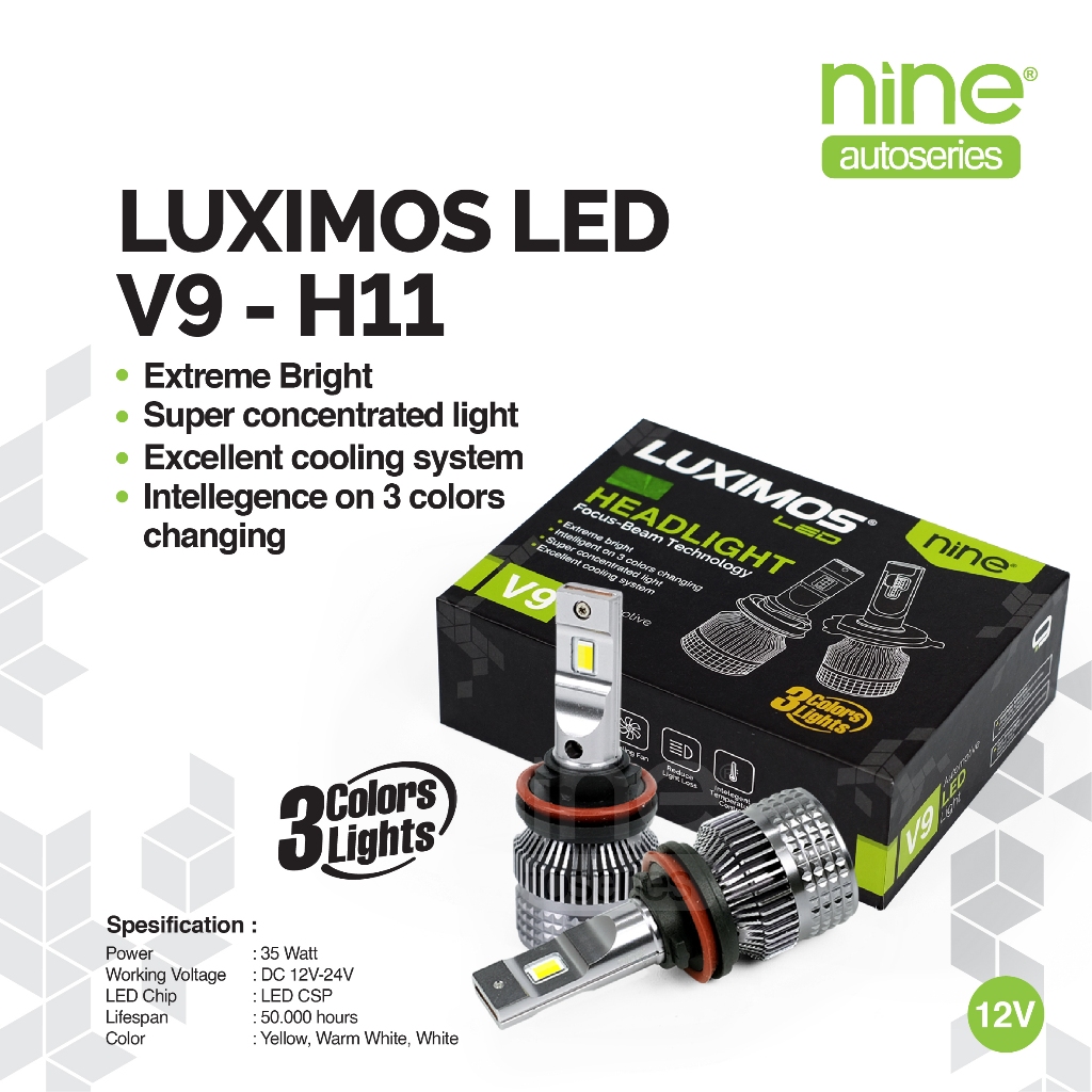 LUXIMOS Lampu Utama Mobil 36 W Extreme Bright 3 Color White Yellow Warm White V9 - NINE AUTOSERIES Harga 539,900 Ringgit*Penghantaran Percuma