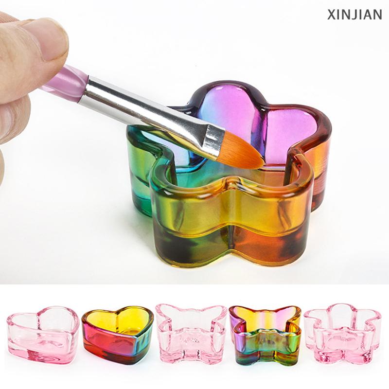 🎀 [XINJIAN] 1 cái cầu vồng tinh thể rõ ràng thủy tinh lỏng món ăn dappen Món ăn thủy tinh cup với nắp bát cho Acrylic bột monomer Nail Art công cụ