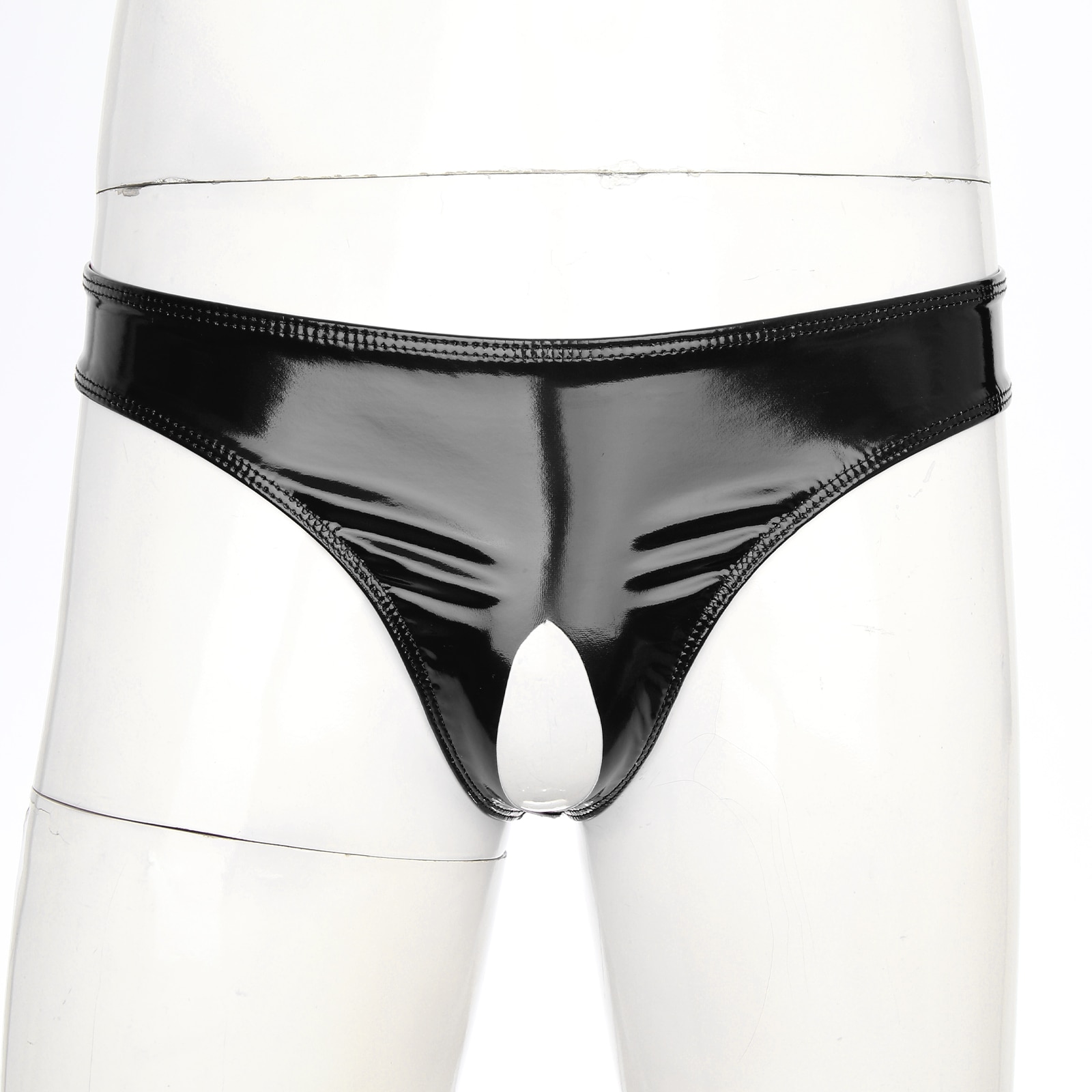 Freebily Mens Wetlook G-String Thong Shinny Leather Front Open