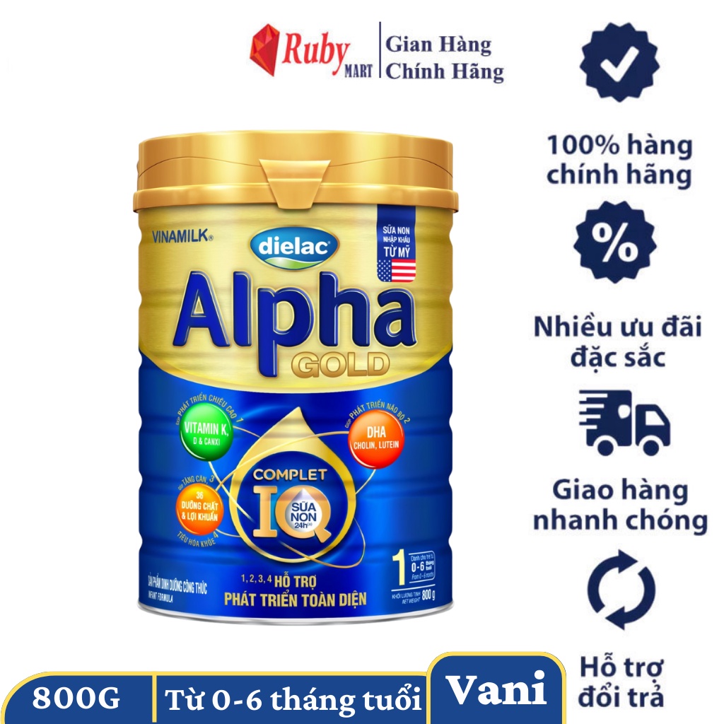 Date T3 25 Sữa bột Dielac Alpha Gold 1 - lon 800g cho trẻ từ 0 - 6 tháng